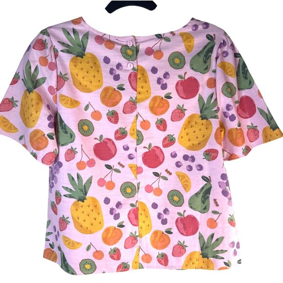 Modcloth Princess Highway Size 8 Pink Fruit Print Short Sleeve Top NWT - Picture 2 of 12
